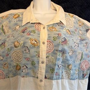 Vintage Cottagecore "The Quaker Factory" Whimsical Button-Up Shirt